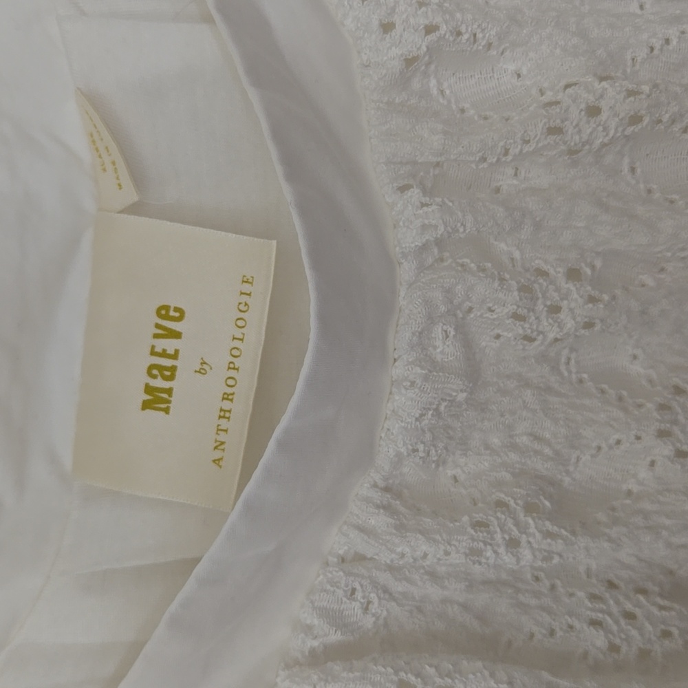 Anthropologie White Puff Sleeve Blouse with Bib Collar - Picture 3 of 3